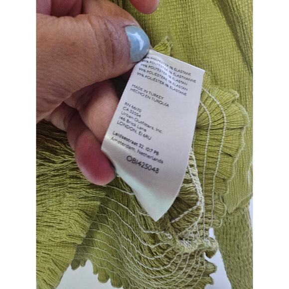 Anthropologie smocked puff sleeve leaf green Top size Small - Picture 9 of 10
